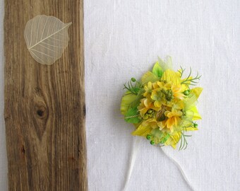 Gift topper, gift bow, Gift wrap - All ocassion - Spring - Summer- Autumn - Green&Yellow