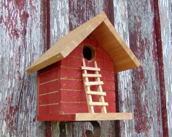 Rustic Cedar Log Cabin Birdhouse.