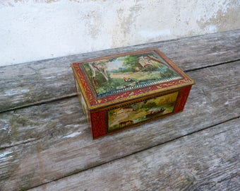 Vintage Antique 1900s French lithograph tin box / trinket