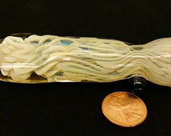 Inside out, color changing, borosilicate glass chillum with flattened mouthpiece