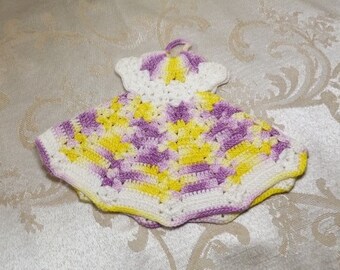 Vintage 50s Crochet Dress Pot Holder Handmade Crocheted Fashion Trivet Hot Pad