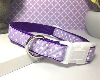 Lavender & Purple Polka Dots Dog Collar: 3/4" Adjustable-Matching Leash SOLD SEPARATELY