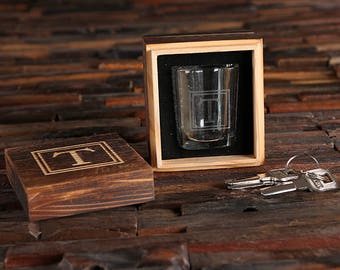 Personalized Shot Glasses with Wood Box Groomsmen, Best Man, Man Cave Gift Barware