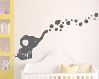 Elephant Nursery Wall Decal, Baby Room Wall Decal, Elephant Blowing Bubbles, Baby Room Decor, Custom Wall Decal, Wall Sticker, Shower Gift