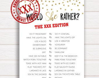 DIRTY Would She Rather Game, Bachelorette Games, Rude Bachelorette Game, Would She Rather, Bachelorette Party Game, Gold Glitter, Dirty Game