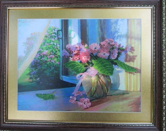 Primrose DIY bead embroidery kit Needlepoint beading Beaded painting Needlework Beadwork Sewing Needlepoint set Housewarming gift idea
