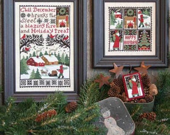 PRAIRIE SCHOOLER December Book No. 150 Christmas counted cross stitch patterns at cottageneedle.com Santa Claus woodland reindeer embroidery