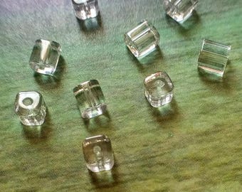 40 glass cube beads, clear, 4mm (ish)