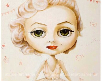 Marilyn Monroe ART PRINT , Marilyn portrait, girl portrait, lowbrow pop surrealism art, big eyes art,art painting, Marilyn Monroe painting