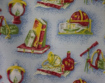 vintage 1950s pictoral nautical print cotton interiors fabric