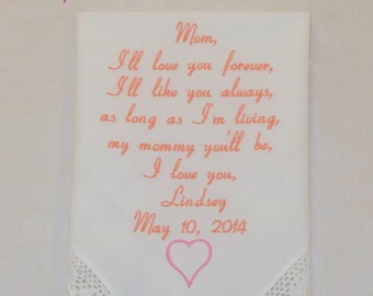 Mother of the bride Gift Embroidered Wedding Hankerchief Personalized Wedding Handkerchief for Mom of the Bride Mother of the Groom gift
