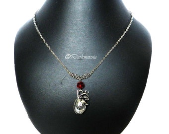 Necklace, human heart, pendant, pearl, red, crystal, anatomical heart, anatomy, organ, goth, gothic