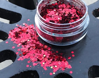 Ruby - Chunky Face and Body Glitter - Festival Glitter - Glitter Makeup - Cosmetic Glitter - Red Glitter- Chunky Makeup
