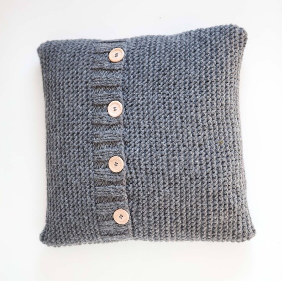 Dark grey knitted throw pillow cover knit chunky pillow