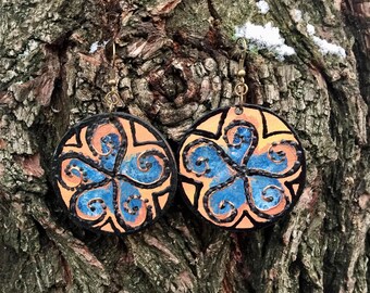 Big Circle Earring,Blue and Peach,Circulation,Boho,Bohemian earring