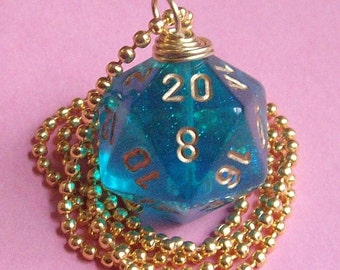 Dungeons and Dragons - D20 Die Necklace - Teal Borealis - Geek Gamer DnD Role Playing RPG - Paw & Claw Designs