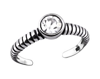 Sterling Silver Round Crystal Toe Ring
