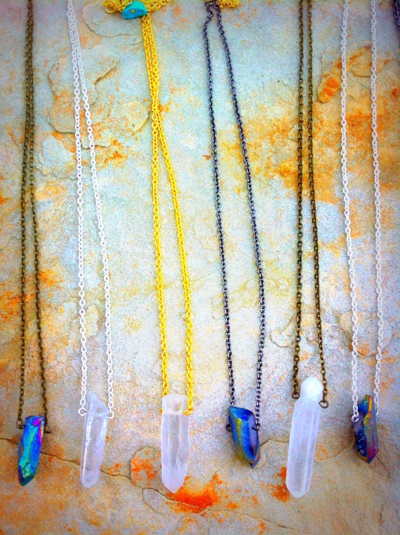 Quartz Prism Pendant necklace Titanium Rainbow or Clear
