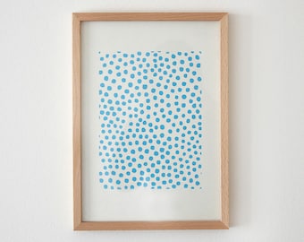 Original wood cut poster a4 dots light blue