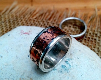 Rustic Polished Copper Sterling Ring Band. 2 X 10mm Thick and Wide.