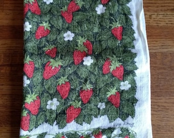 Vintage Lois Long Strawberries Linen Kitchen Tea Towel
