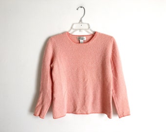 Vintage Cashmere Sweater Peach Cashmere Pullover Sweater Soft Minimal Sweater 80s Cashmere Sweater Women's Large Coral Sweater