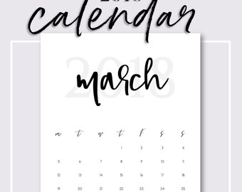 Printable Calendar 2018 - Minimalist Design - Wall Calendar - Instant Download