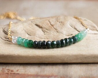 Ombre Emerald Necklace, Mothers Day, Gift for Wife, May Birthstone Necklace, May Birthday Gifts, Dainty Gemstone Necklace, Emerald Jewelry