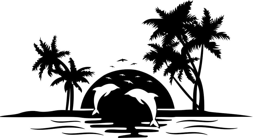 Download Dolphin palm tree sunset Graphics SVG Dxf EPS Png Cdr Ai Pdf