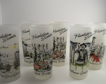 Set of 6 Libbey Plantation Scenes glasses