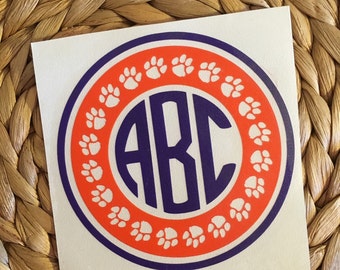 Clemson/ Auburn Monogrammed Vinyl Decal