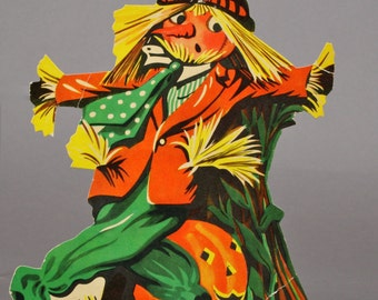 Halloween Scarecrow Die Cut Cardboard, Perhaps Dennison, made in the USA