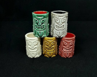 5 Handmade tiki shots for bar's and personal use by j.d.art.Gift under the 30 euros for him and her.