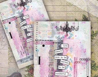 Mixed media, journal page,pre made pages,printable art,2x2 square tiles for jewelry, art journal spots, circle embellishments
