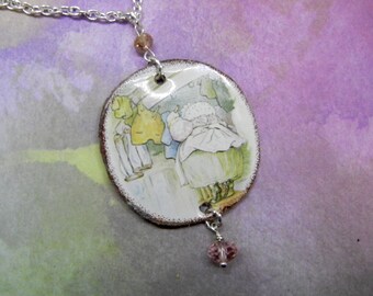 NEW: Beatrix Potter Tin Pendant, Necklace, Upcycled Tin Cookie Can, Mrs Tiggy Winkle, Free Shipping, Handcrafted by Bumbleberry Jewelry