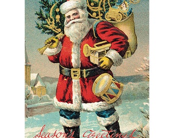 Vintage Santa Claus Poster Wrapping Paper by Cavallini to Frame or for Wrapping, Book Binding, Decoupage, Paper Arts PSS 3426