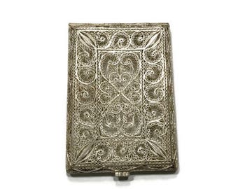 Vintage Melchior Cigarette Case, Russian Silver Tone Filigree Cigarette Case