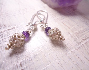 Sterling Silver Earrings Sterling Silver Ball Earring Dangle Earrings Amethyst Earrings French Hook Earrings Earwire