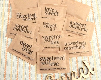 Natural Raw Sugar Packets, Sweet Sayings, Party Sugar Packets, Coffee Bar Packets, Wedding Sugar Packets, Bridal Shower Sugar - Set of 100