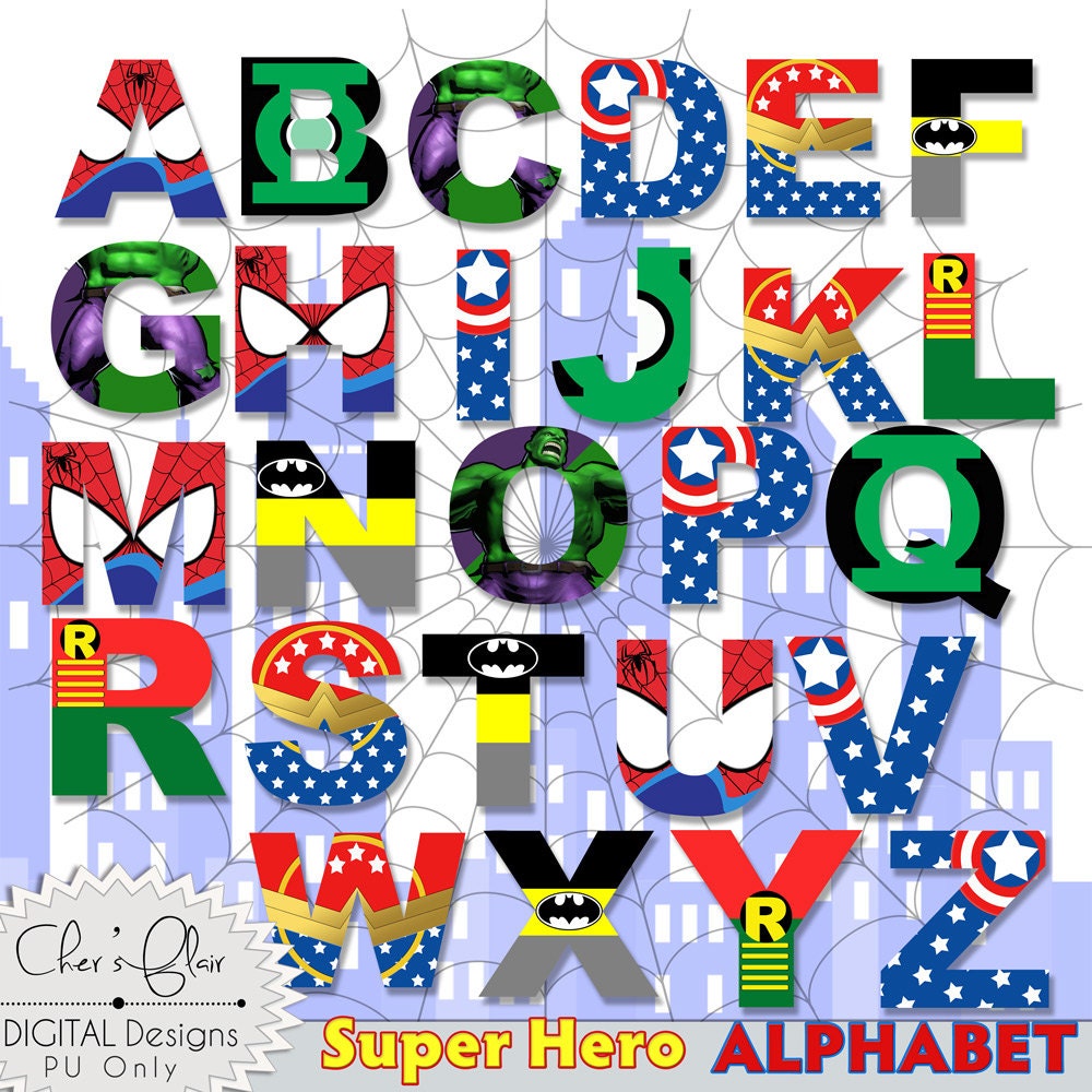 SUPERHERO ALPHABET LETTERS Superhero Digital Letters