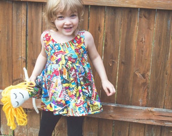 SUPER HERO girls Dress: girls cotton dress, Comic book dress, custom dress,Marvel dress, toddler dress, baby doll dress, twirl dress