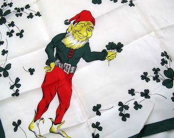 Vintage Irish Scarf / Leprechaun girl and harp scarf / St. Patricks Day Irish Scarf