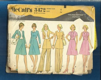 1972 McCalls 3472 Slimming Stewardess Chic A-Line Dress & Tunic Size 12