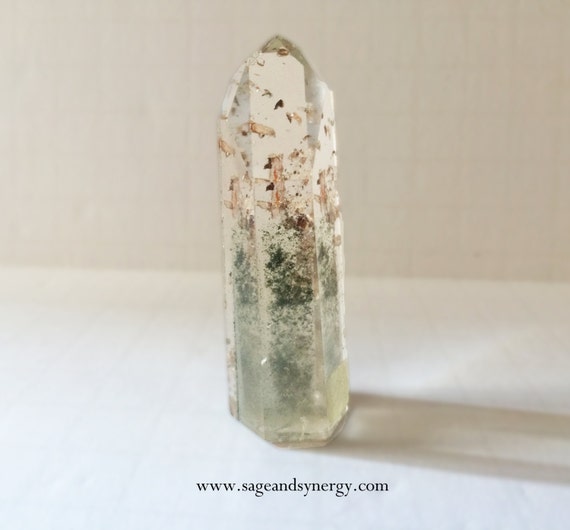 Clear Quartz Point Channeling Crystal Moss Inclusions