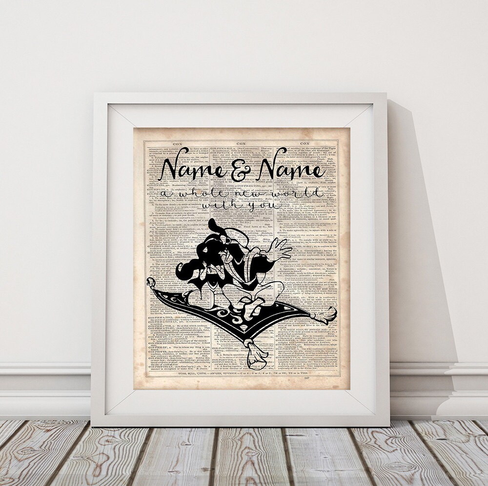 Aladdin & Jasmine Custom Name Dictionary Art Print Prints on