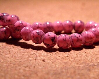 100 Marmor gesprenkelt - 6 mm Glasperlen - rose Vif-PF70
