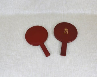 Pair of Red Lacquered Hand Mirrors