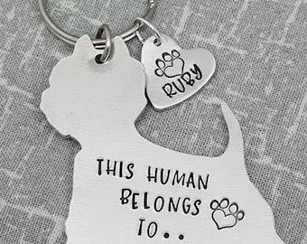 Westie - West Highland Terrier - This Human Belongs To.. Personalised Dog Keyring - Dog Lover - Dog Mum - Gift