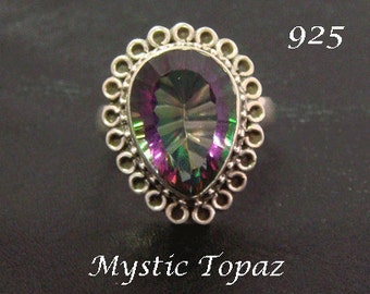 Sterling Silver Ring with Azotic Mystic Topaz Gemstone. Simply Stunning 925 Sterling Silver Ring 222, Mystic Topaz Gemstone | Size 6 3/4 US