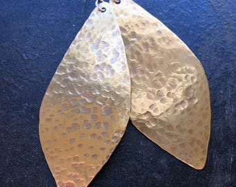 Hammered Antiqued Brass Leaf Earrings